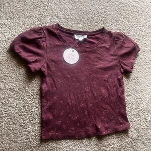 Pink Rose Floral Burgundy Top NWT